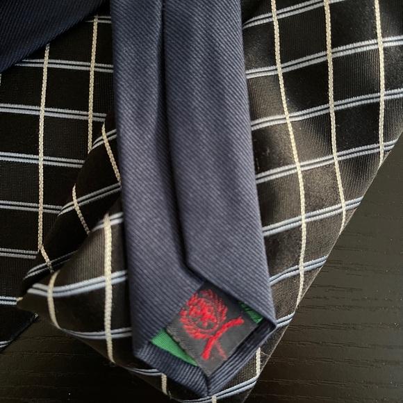 Vintage Tommy Hilfiger Silk Tie Black White Blue Grid USA Classic - Picture 3 of 6